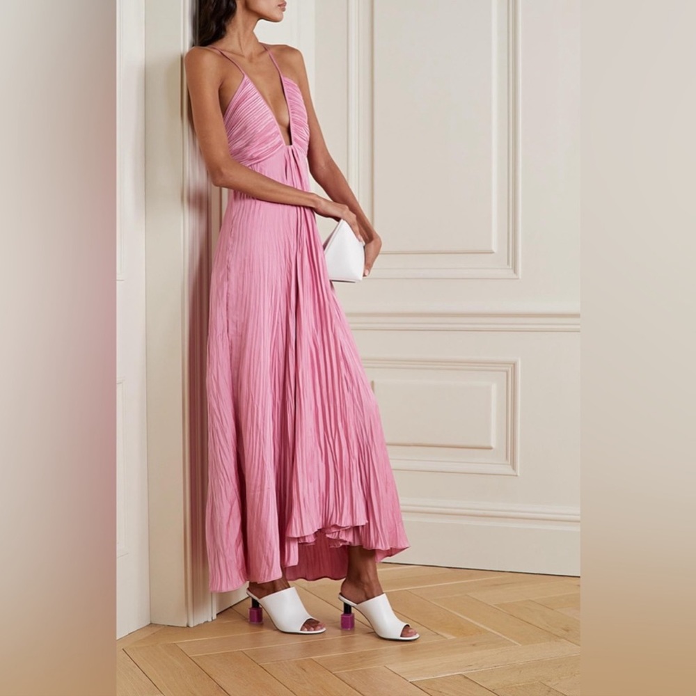 A.L.C. Angelina Plisse Satin Pleated Dress in Chateau Rose